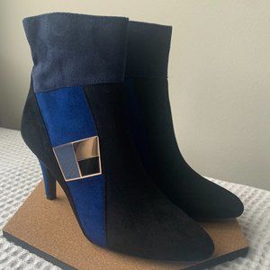 Navy Blue & Black Booties, Rose Gold Details